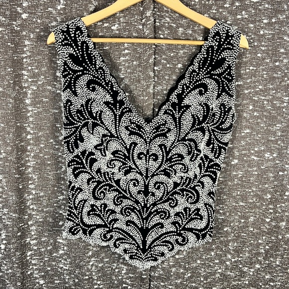 Tadashi Shoji Tops - Tadashi Beaded Top Black with White Shiny Seed Bead Detail Sleeveless Tank Top